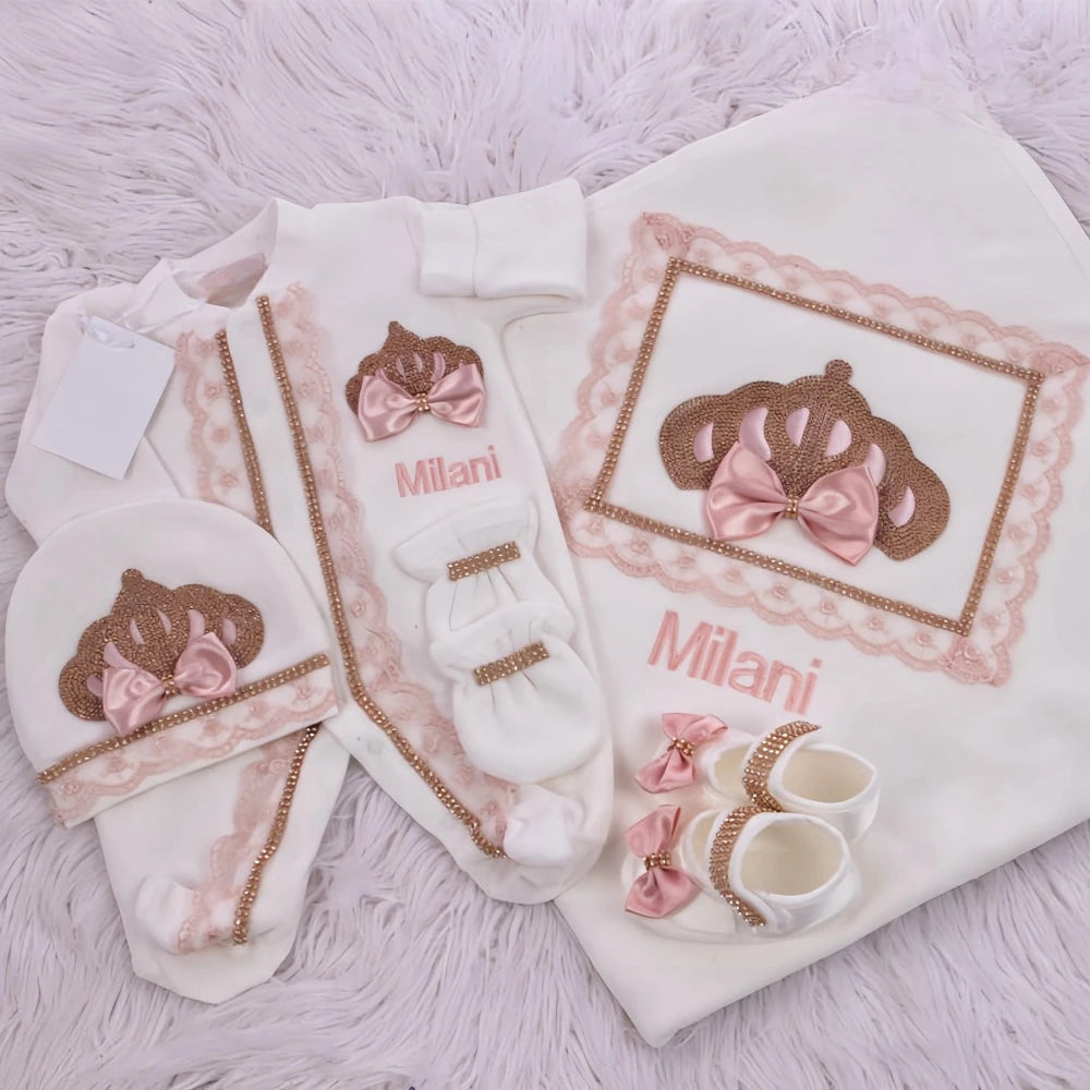 Baby-Outfit-Set 2025: 5-teiliges Spitzen-Baumwoll-Set für Neugeborene - Säuglingspflege-Kollektion