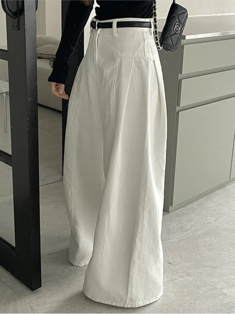 Jeans Spring Summer Long Wide Leg Pant Women High Waist Fashion Casual Korean Style Ladies Trousers Loose Pleated Woman Pants
