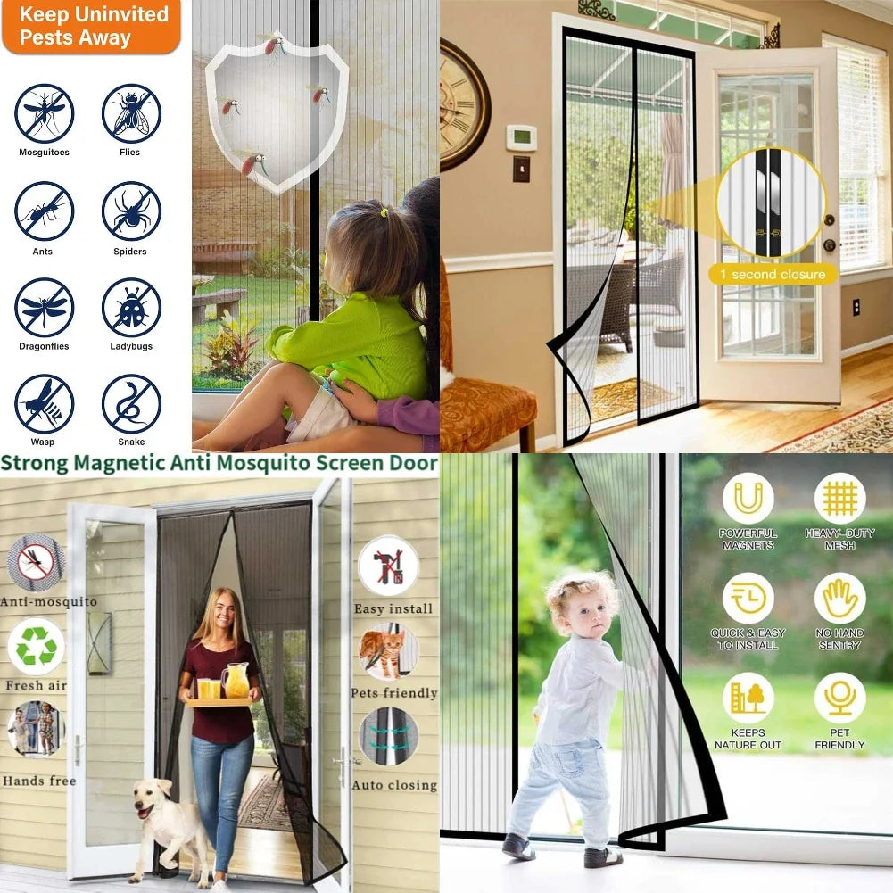 Magnetic Screen Door Screen Hands Free Mesh Partition Heavy Duty Curtain Keeps Bugs Out Frame Hook & Loop Pet and Kid Friendly