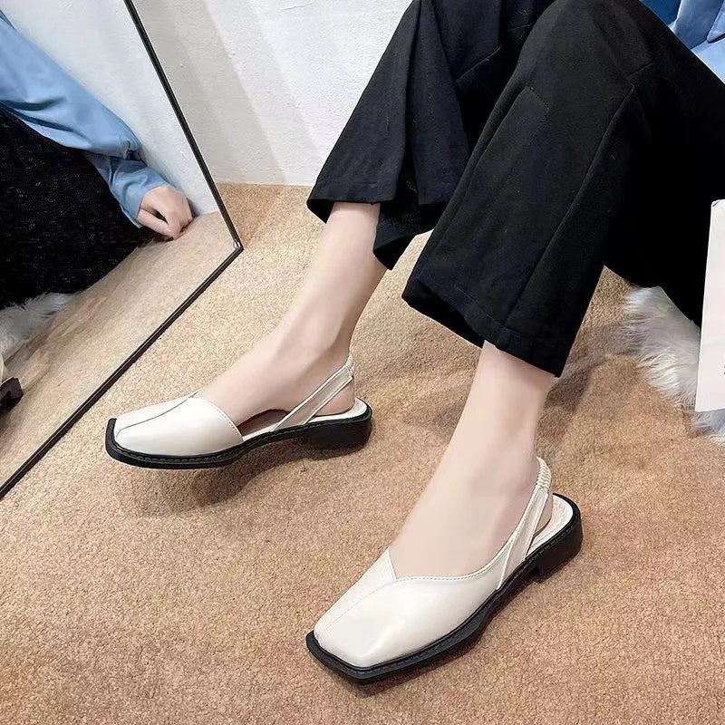 Women Sandals Elegant Square Toe Flat Shoes for Women Fashion Low Heels Sandals Brand Designer Women Party Shoes Sandalias Mujer