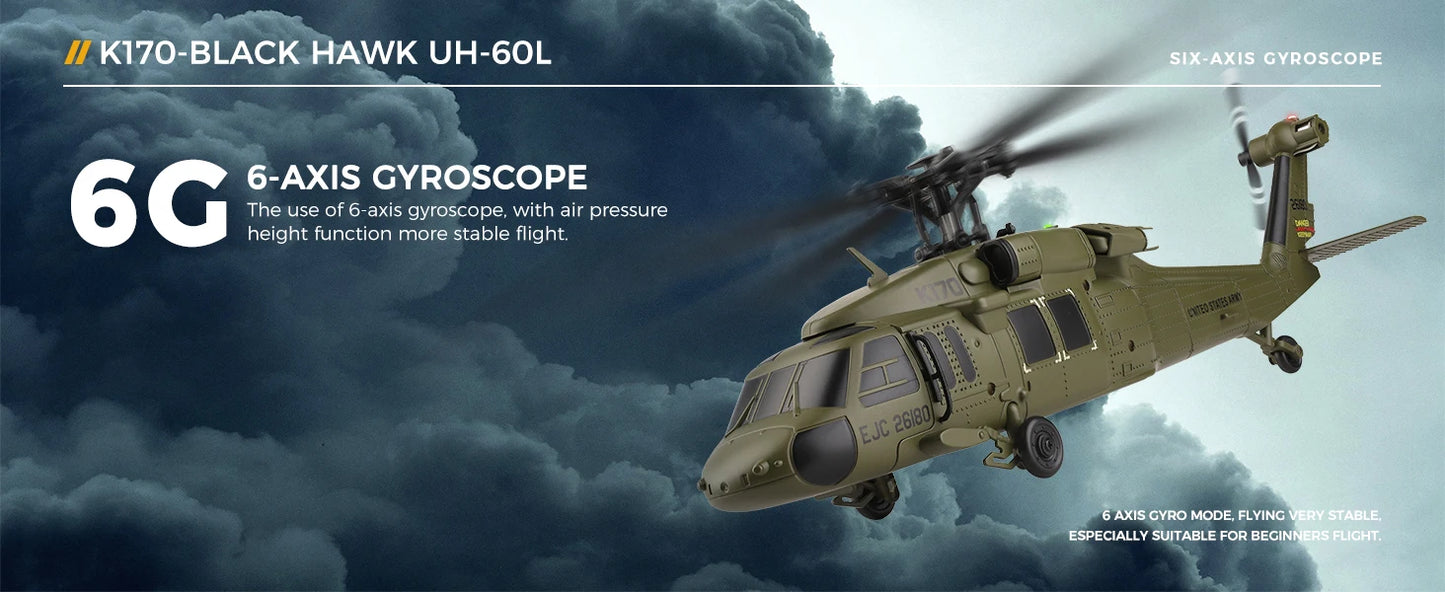 Wltoys K170 RC elicopter UH-60L 4 canale telecomandă elicoptere fără perii cu giroscop și lumină LED durabilă avion jucărie