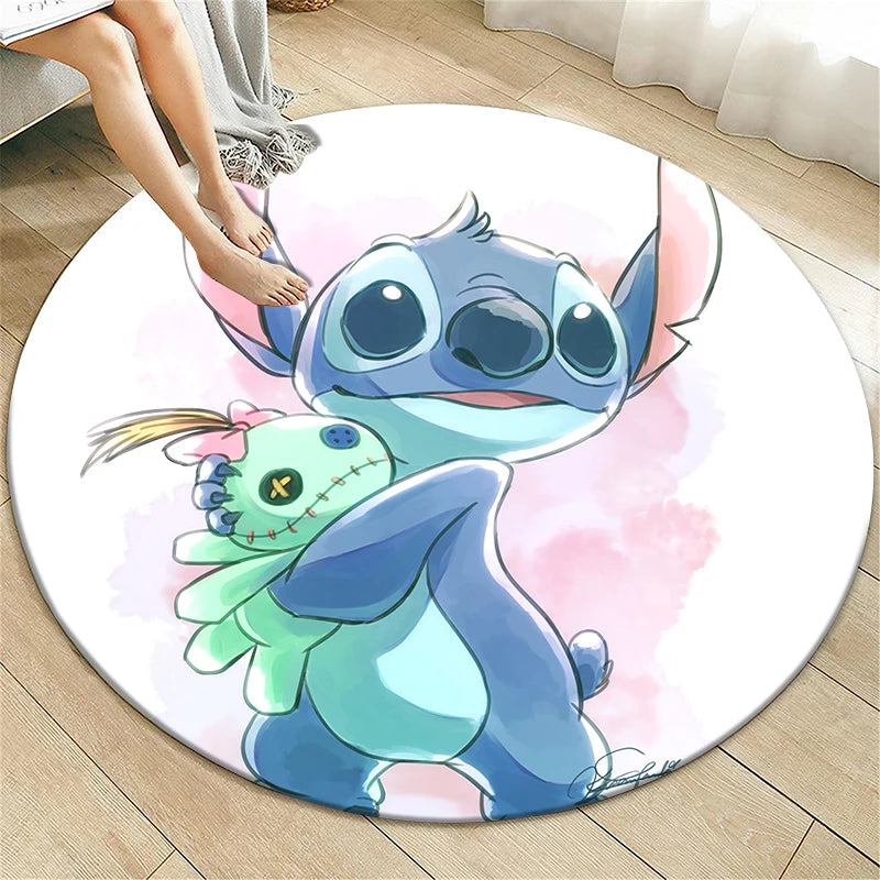 Stitch Cartoon HD Printed Round Carpet for Living Room Rugs Camping Picnic Mats Flannel Anti-Slip Rug Yoga Mat Gifts