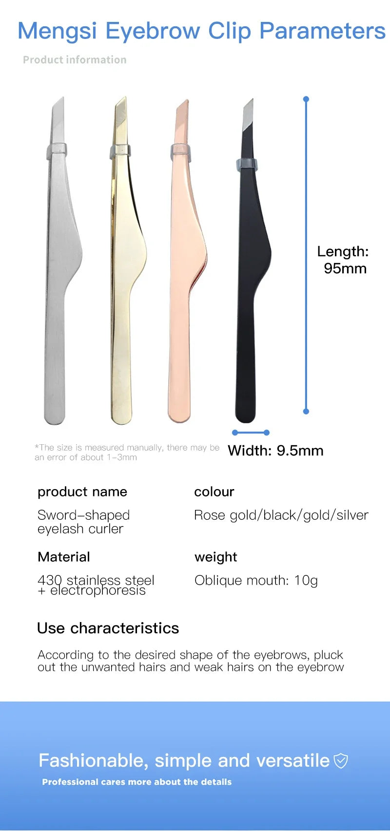 Hair Removal Tweezers Stainless Steel Eyebrow Tweezers Slant Tip Point Tip Flat Tip Rose Gold Silver Black Cosmetic Makeup Tools