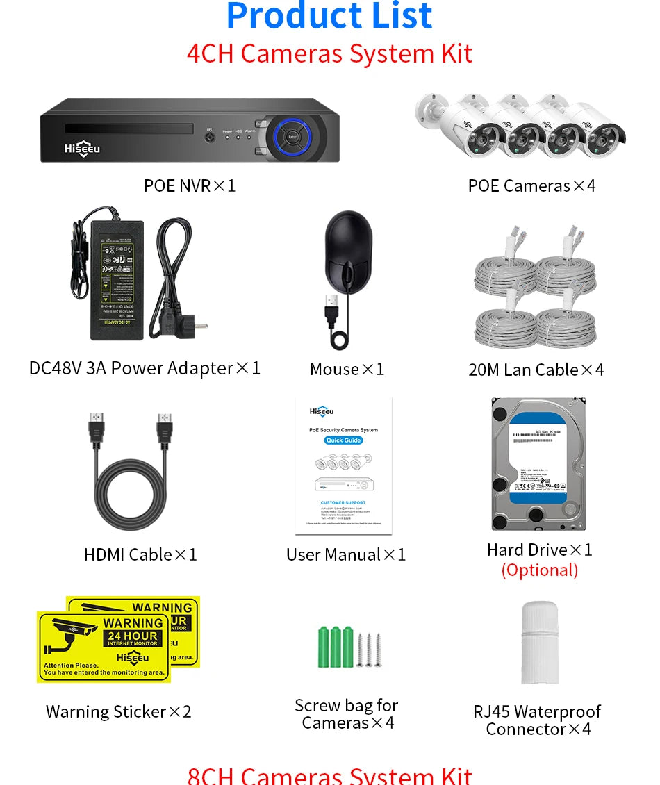 Sistem de supraveghere 2025: Hiseeu 5MP 3MP 8CH POE NVR Înregistrare video audio - Kit sistem de camere de supraveghere IP CCTV ONVIF Set pentru exterior, casă, colecție impermeabilă