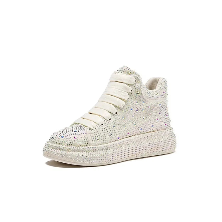 Fashion Sneakers Women Trend 2022 New Spring Autumn Platform Lace Up Rhinestone Women Casual Shoes Fashion Shiny Ladies Shoes