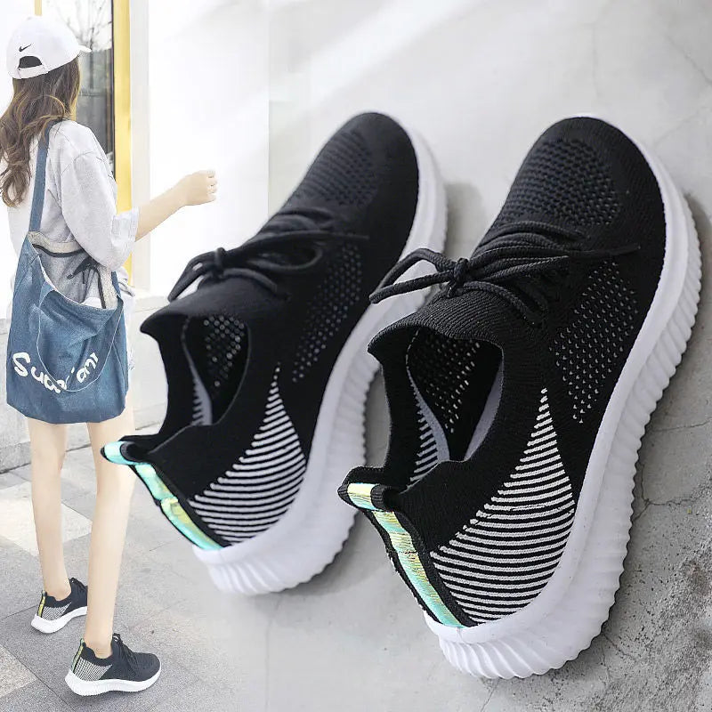 Women's Shoes 2021 Spring White New Breathable Sports Mesh Versatile Summer Hollow Walking Flying Woven No-slip Ladies Sneakers