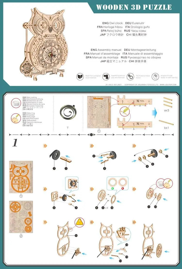 Holz-Puzzle 2025: Wooden 3D Owl Clock Model - Creative DIY Wall Clock Mechanical Retro Pendulum Collection