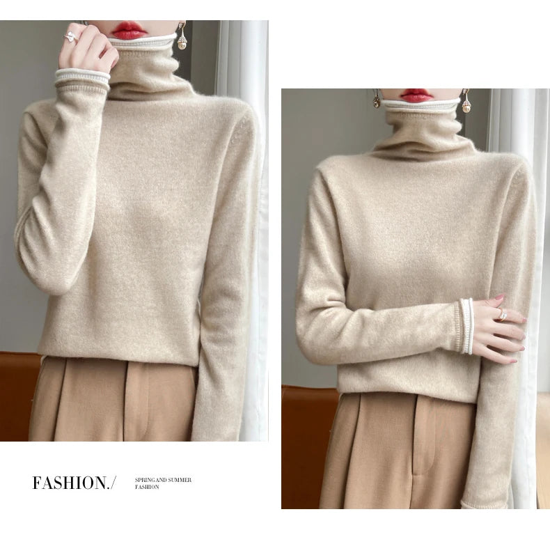 SHUANGYANROADCN Merino Rollpullover - Größe M, Merinowolle
