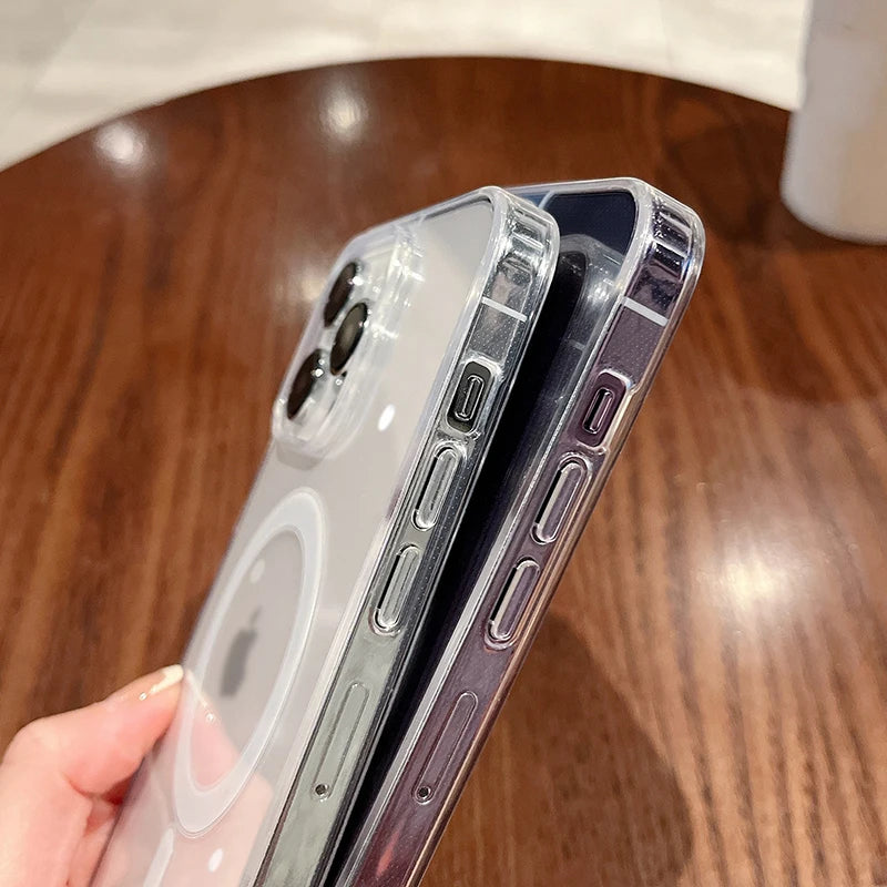 iPhone-Hülle 2025: Magnetic Transparent Wireless Charge Case For iPhone 11 12 13 14 15 16 Pro Max Plus Mini X 7 8 Shockproof PC Cover Collection
