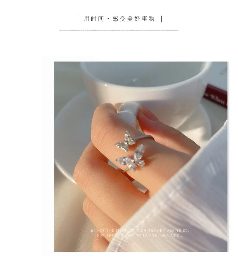 925 Silber Schmetterling Ring Offen - Zirkon 4 g Sterling