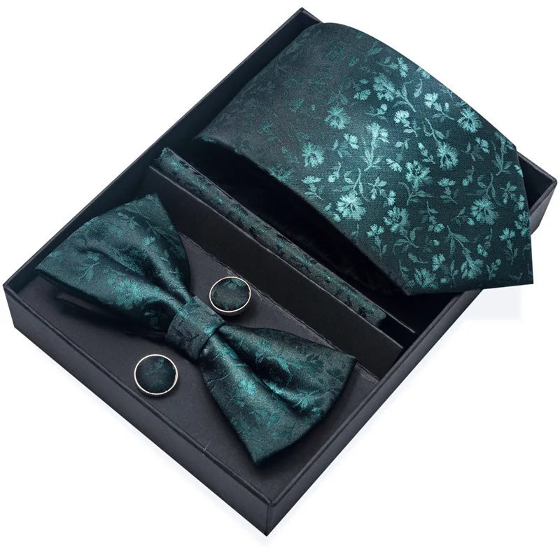 Men's Tie Pin cuff square bow Tie with pocket square cufflinks Set Paisley Men's Business Wedding Suit Accessories 6-piece set