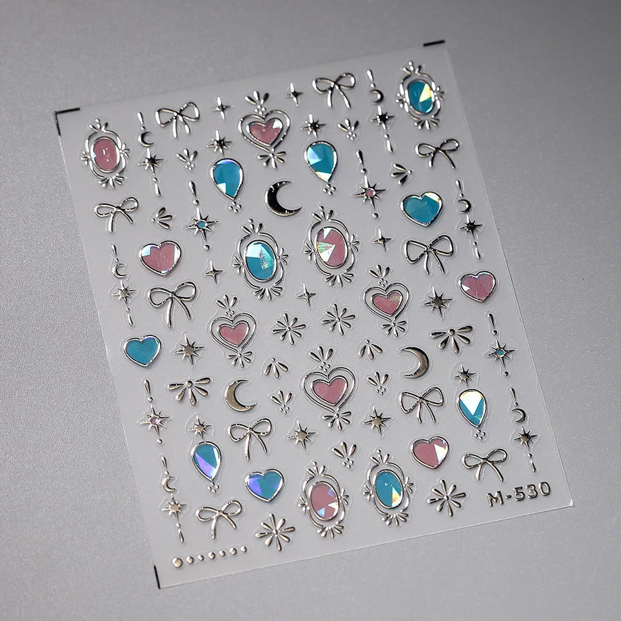 Autocolante pentru unghii RhstoeChoice 5D cu margine aurie - inimă, lună, stea