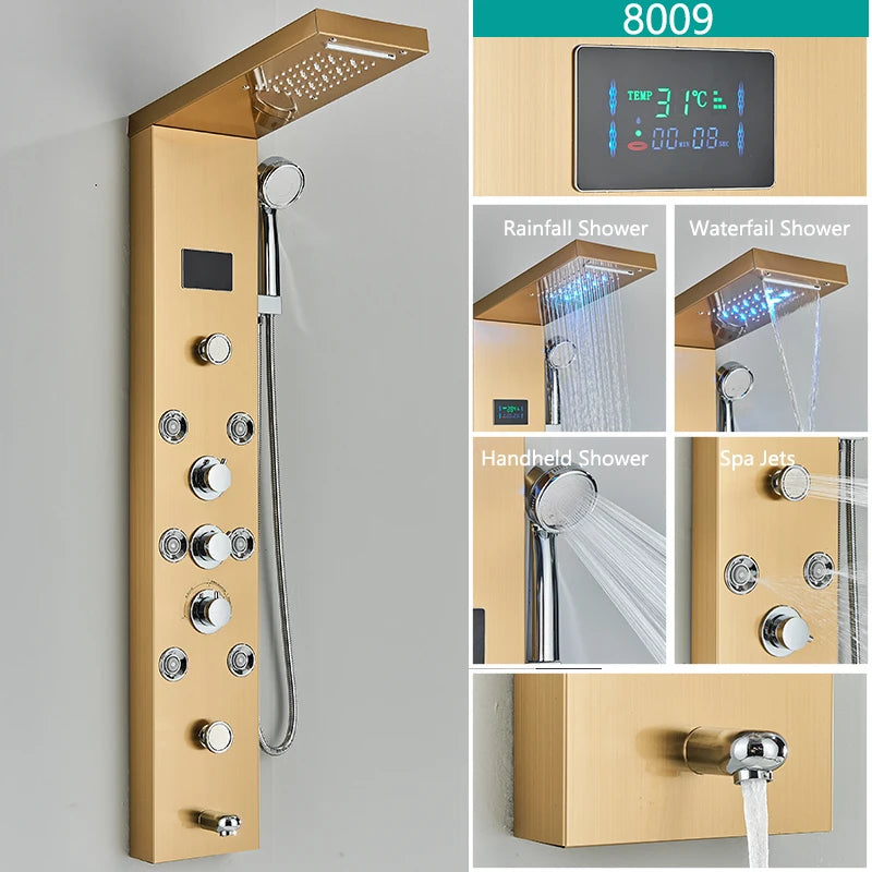 LED Duschsystem mit Temperaturanzeige - Regendusche Set mit Massage & SPA Funktion