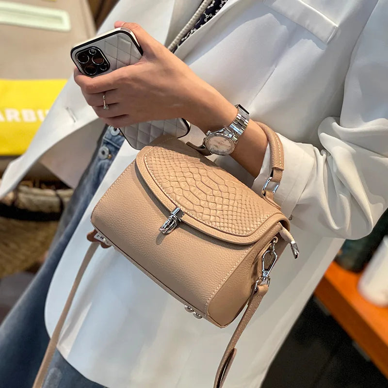 Genuine Leather Women Bag Fashionable Purse for Lady Temperament Crossbody Square Shoulder Bag Cow Leather Versatile Handbag