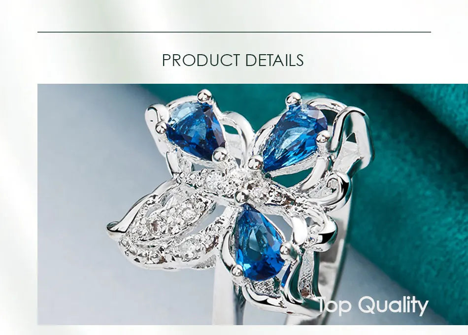DOTEFFIL 925 Sterling Silver Blue AAA Zircon Fluture Inel Pentru Femei Moda Nuntă Logodnă Petrecere Cadou Charm Bijuterii