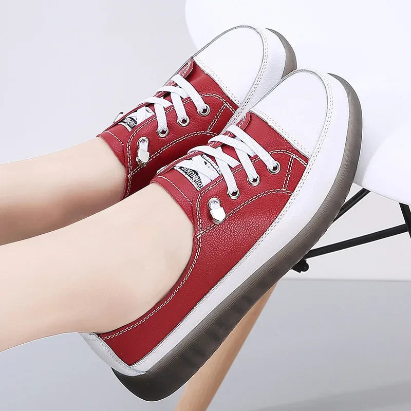 Ladies Sneakers 2024 Spring Genuine Leather Casual Walking Shoes Women Fashion Summer Flats Youth Girl Student Jogging Trainers