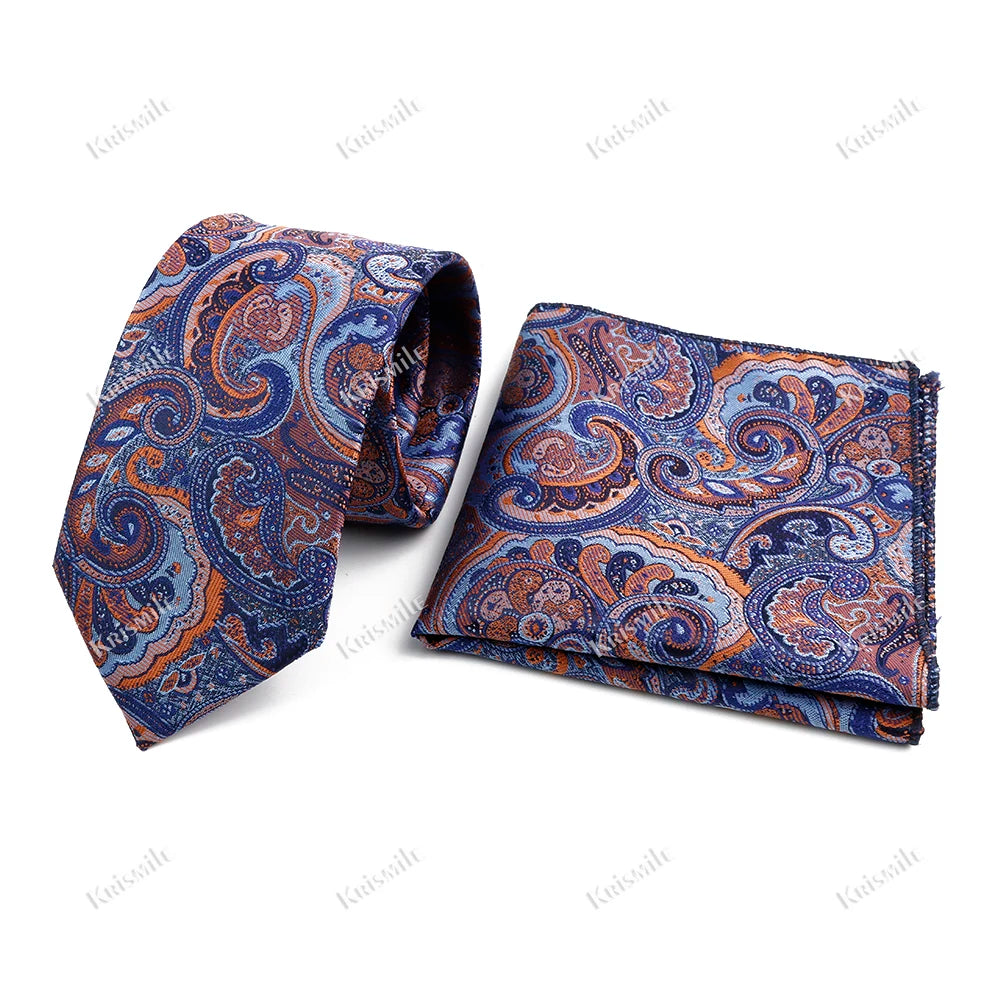 Novelty Paisley Tie Pocket Square Set For Men Skinny Slim 6cm Necktie Fit Business Wedding Party Stage Host Daily Wear Accessory