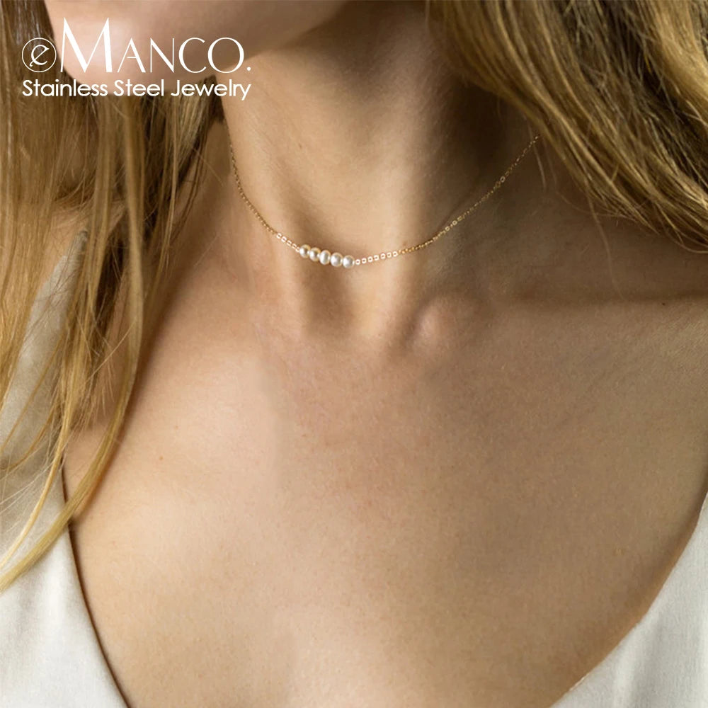 Imitation Pearls Pendant Chokers Necklace Women Gold Color Stainless Steek Necklace Christmas Gift Wholesale dropshipping