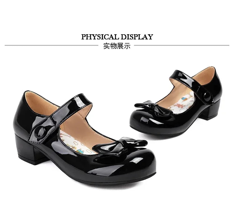 Frühling Mädchen Mary Jane Niedrige Absätze 2025 - Damen Schleife Party Platform Schuhe - Cosplay Lolita Schwarz Weiß Rot