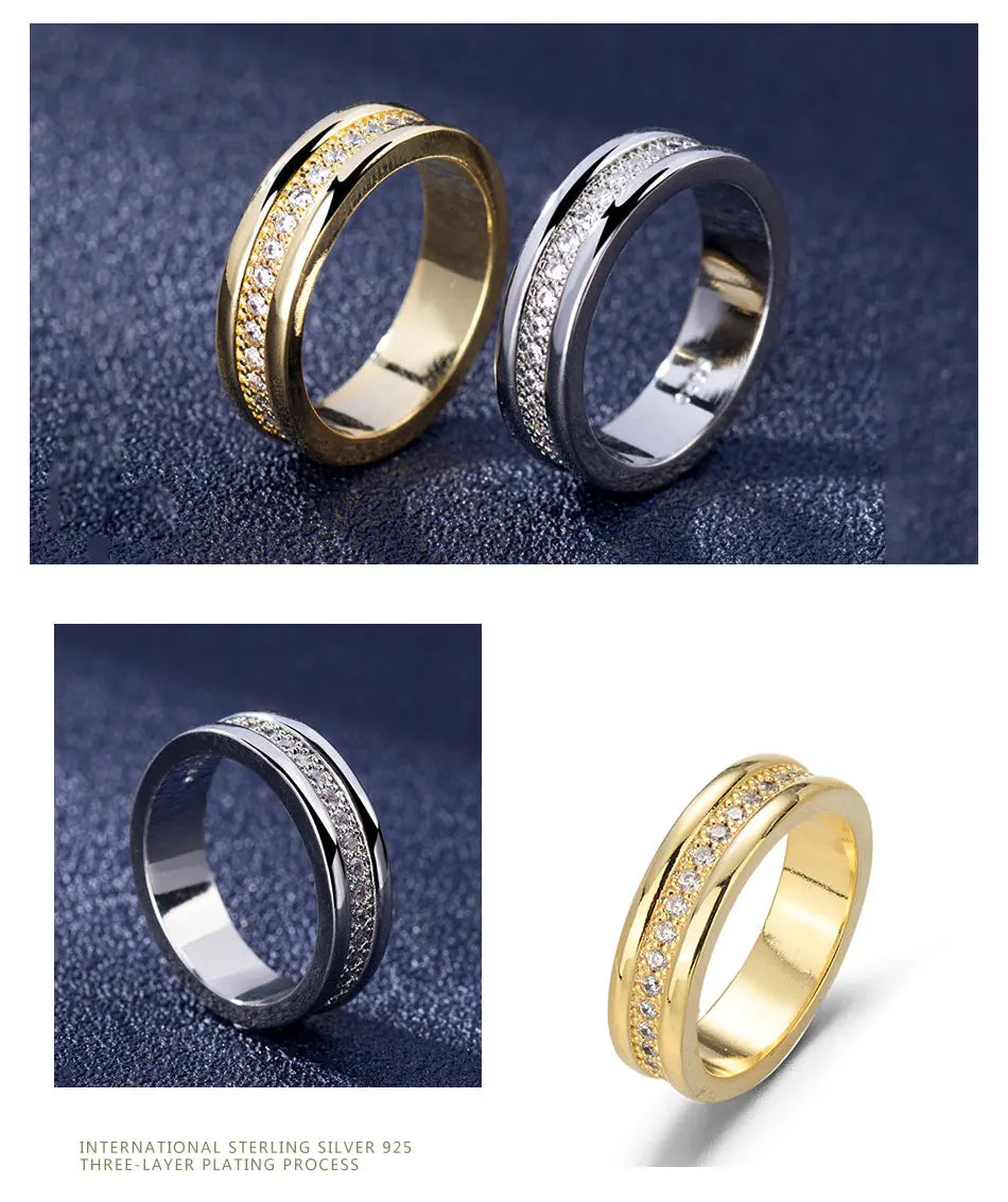 ZDADAN 925 Sterling Silver Double Layer Zircon Finger Ring For Women Girls Party Jewelry Gift