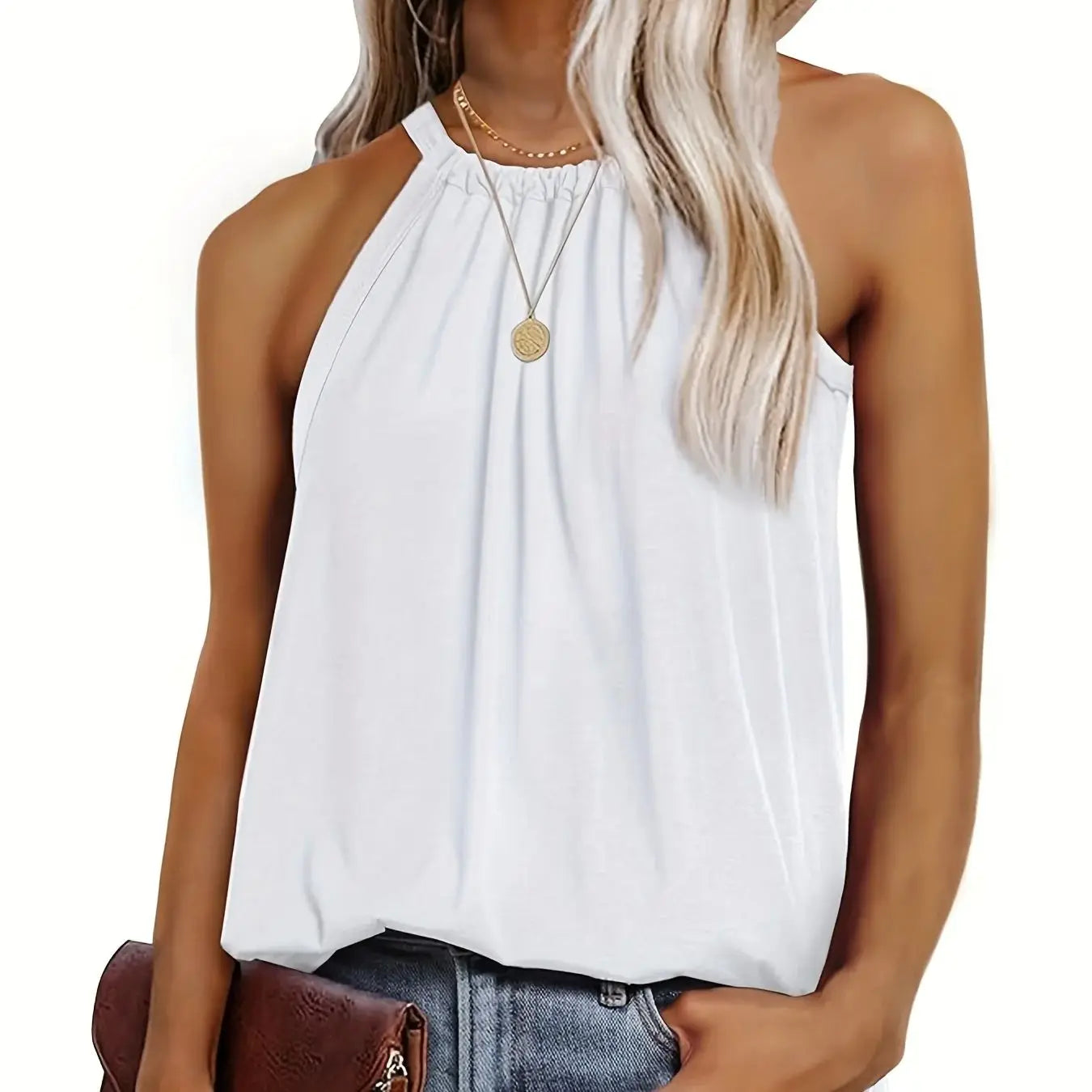 Summer Tops For Women Tops Casual Tunic Tops To Wear With Leggings Womens Blouse Halter Tank Tops Summer High Neck Sleeveless