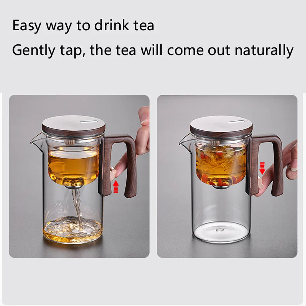 Glass Tea Pot Kettle Infuser 520ML/720ML Teapot Water Separation Inner Magnet One Click Magnetic Switch Tea Filtration Cup Set