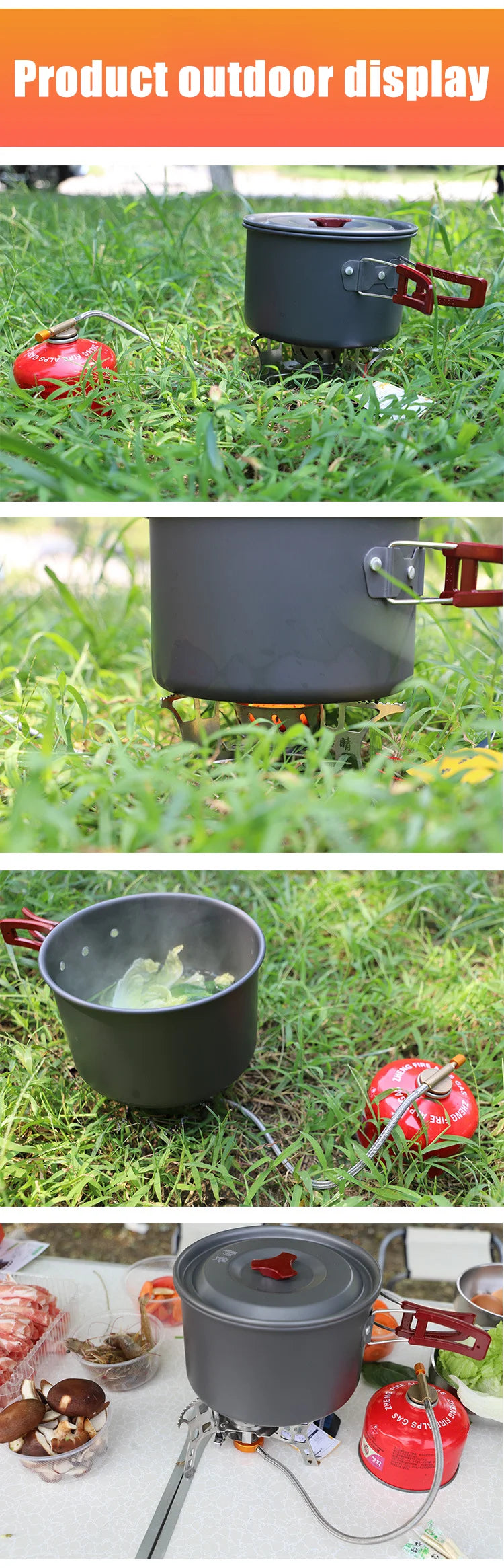 Outdoor camping cookware folding outdoor non stick pot boiling water outdoor set pot portable camping cookware tableware