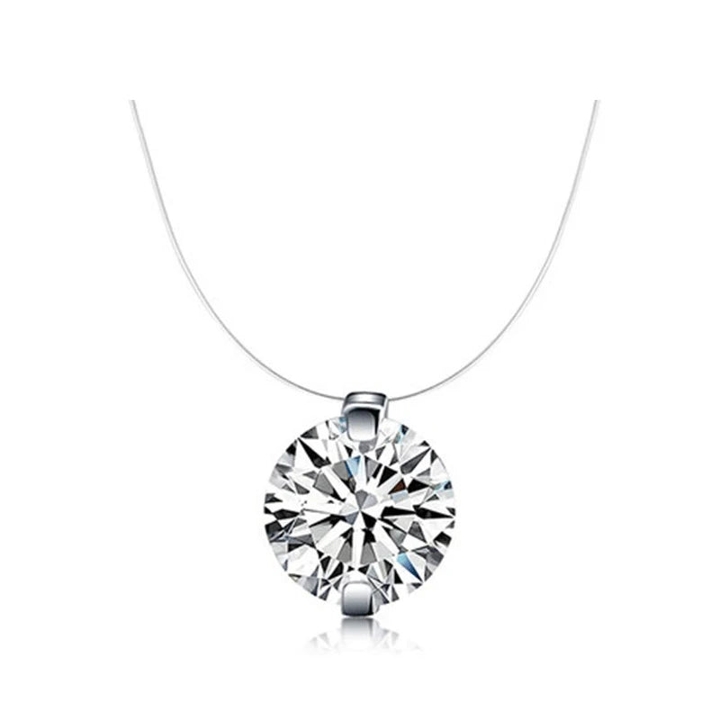 Transparent Invisible Fishline Necklace Super Shinning Zircon Pendant For Women Fashion Korea Clavicle Necklaces Femme Choker
