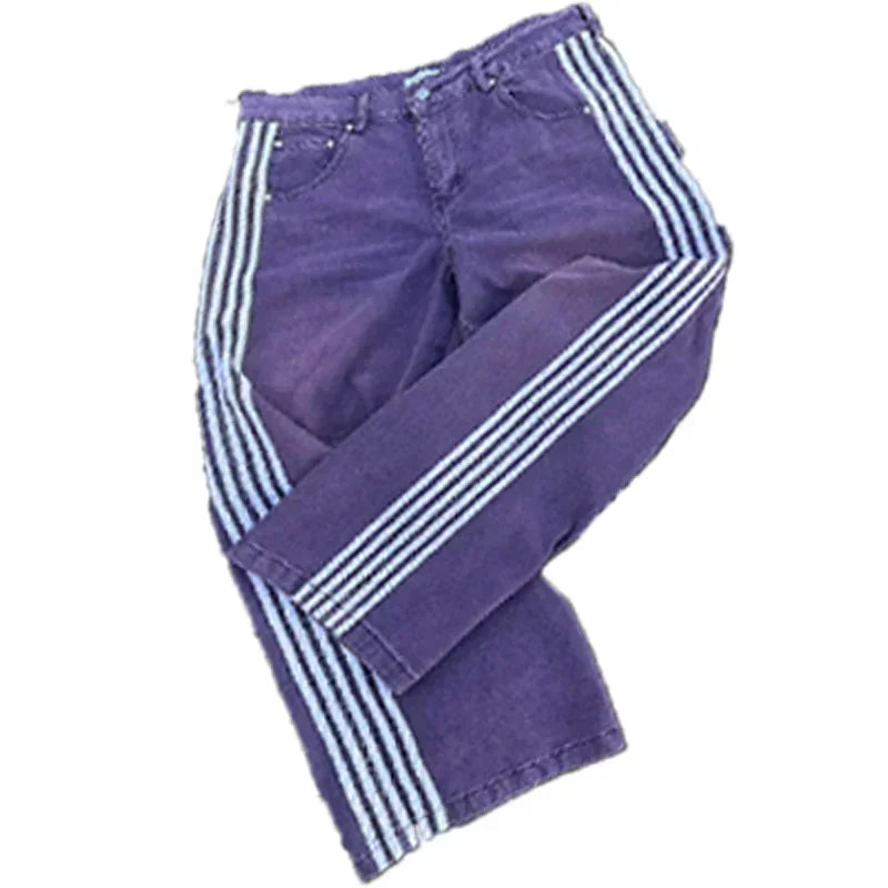 Unisex Jeans 2025 - High Street Vintage Striped Embroidered Harajuku Hip Hop Baggy