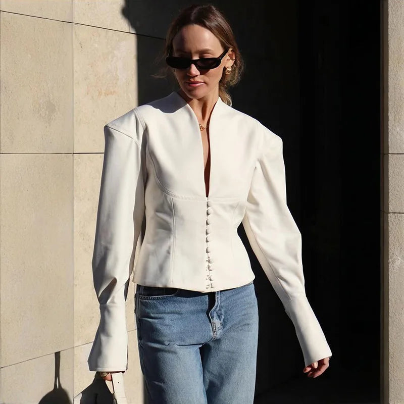 Tornova Taillierter V-Neck Blazer - Größe M Slim Kurz