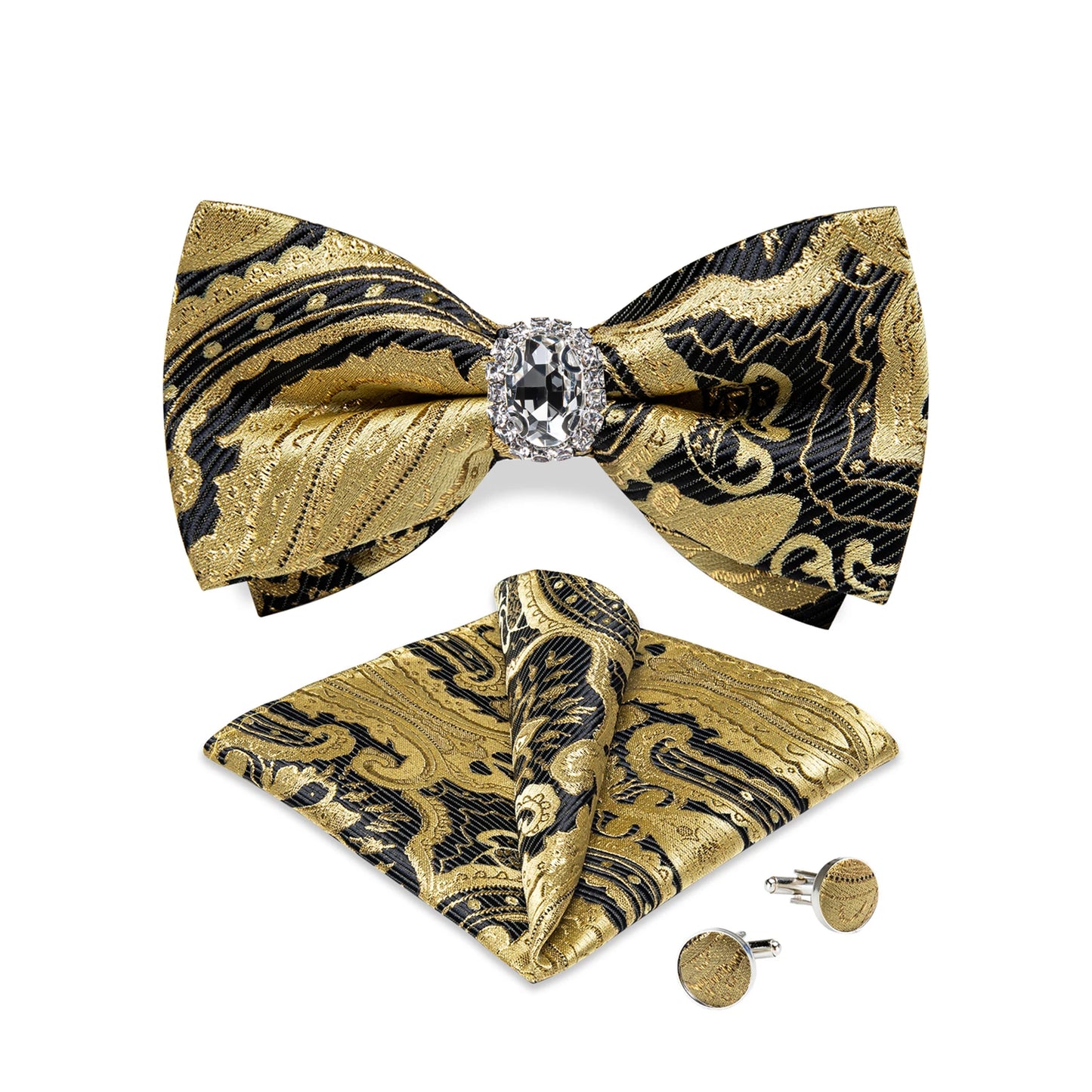 Designer Men's Silk Bowties Pocket Square Cufflink Set for Man Wedding Pre-tied Bow Ties Fashion Butterfly Knot Business Bowties