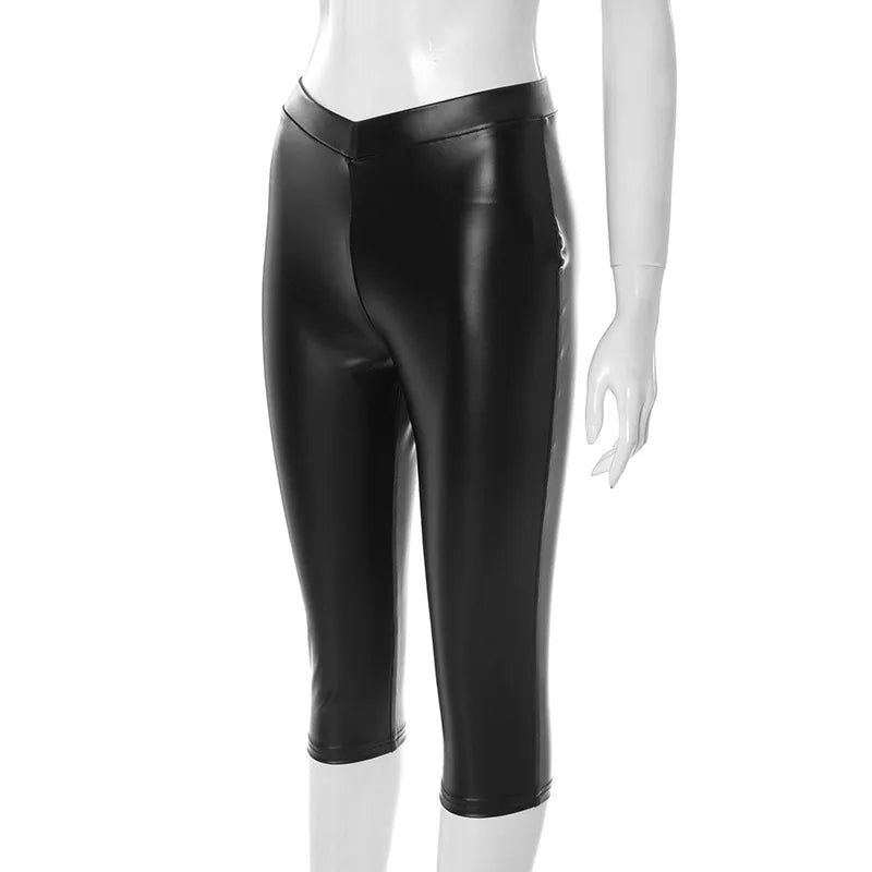 Pantaloni din piele PU LEOSOXSCN, negri, cu talie înaltă - mărimea M, elastici