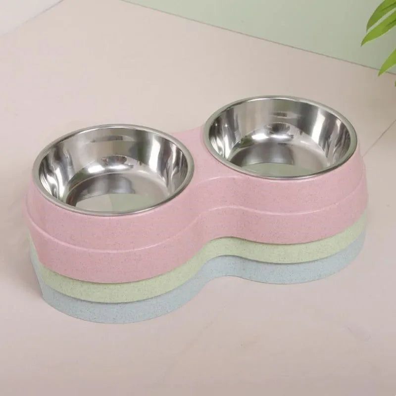 Dual pet bowl dog food water dispenser dual-purpose stainless steel pet water dispenser type cat and puppy feeding supplies
