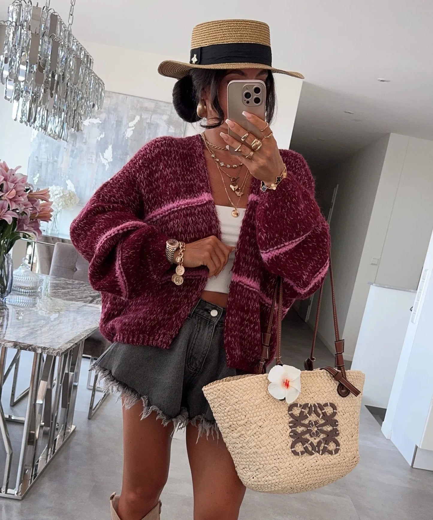 Luna Strickjacke Oversize Damen - Grobgarn Langarm L/XL