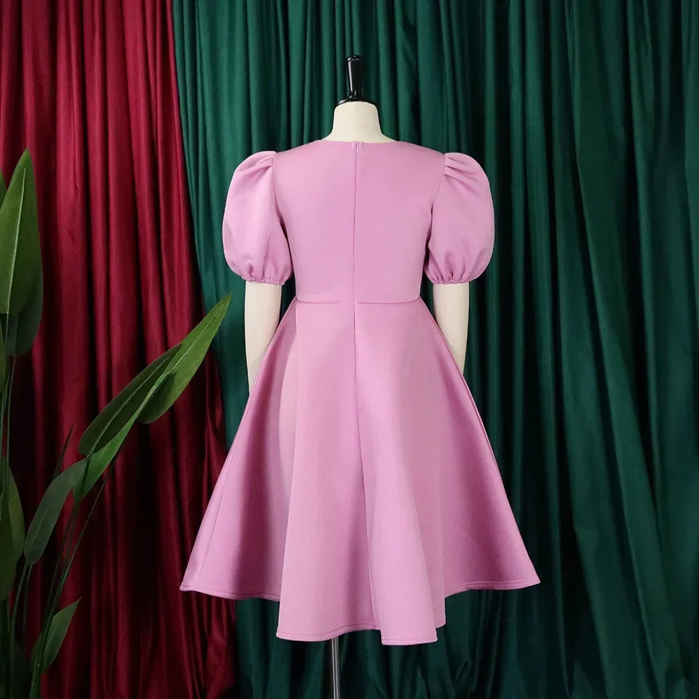 Elegante Kleider Für Frauen 2024 O-Ausschnitt Kurze Ärmel Hohe Taille Plissiert Midi Luxus Weiblich Geburtstag Party Dinner Vestidos
