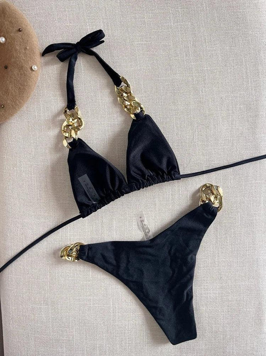 RUOTONGSEPT Elegant Bikini 2025: Verbesserte Unterstützung Nylon Dreieck Badeanzug - Brasilianischer Bikini Set Halter Schwimmbekleidung Frauen 2-teilig - Golden Bridge Store