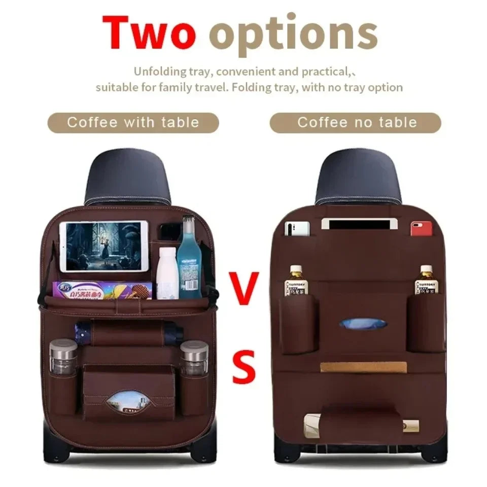 Seat Back Organizer Big Hanging Car Seat Storage Bag Garbage with Foldable Dining Tray Bin Capacity Multifunctional Trunk Back