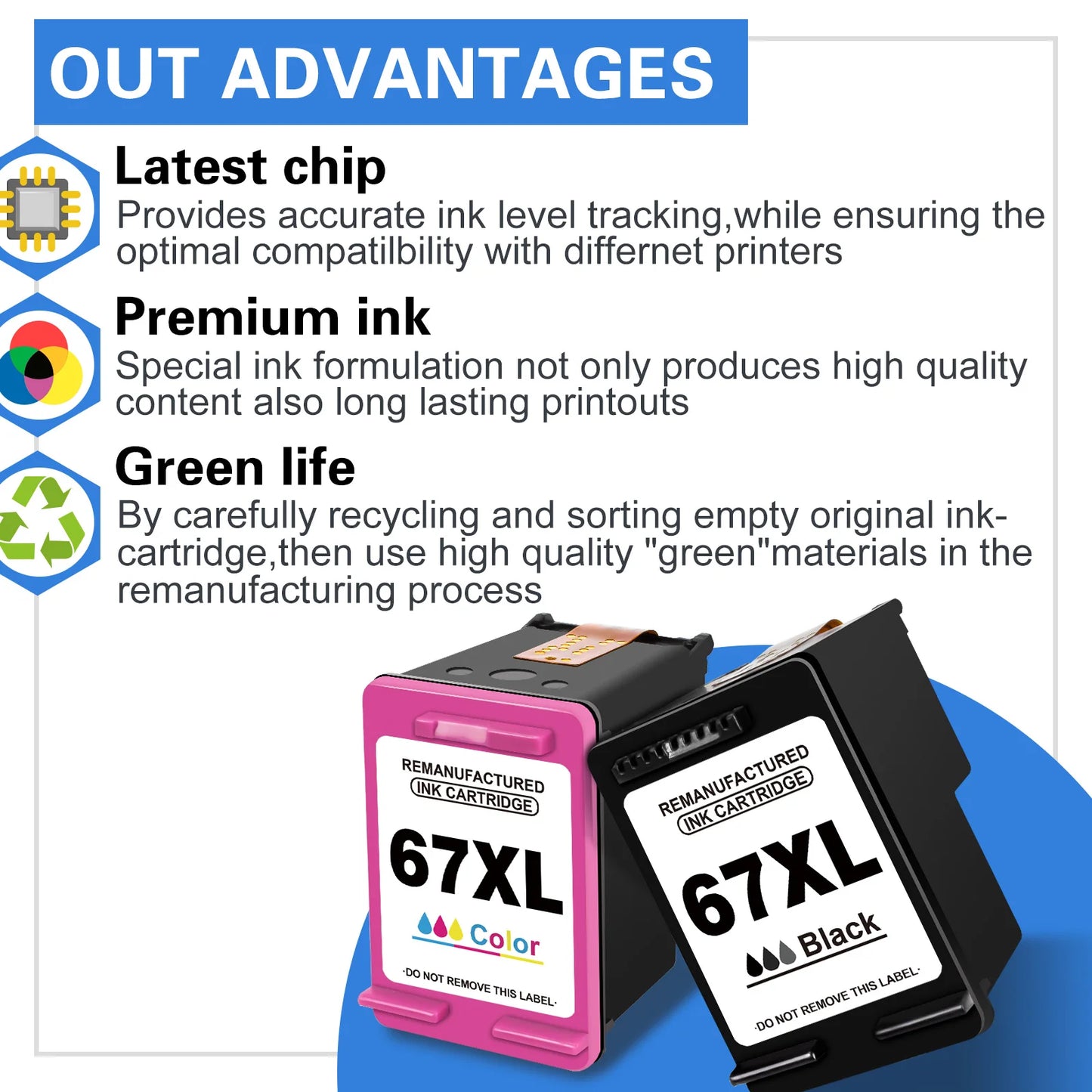 ALIZEO 67XL 67 Ink Cartridge For HP67 Compatible Deskjet 1225 2732 2752 2755 Deskjet plus 4140 4152 4155 4158 Inkjet Printer