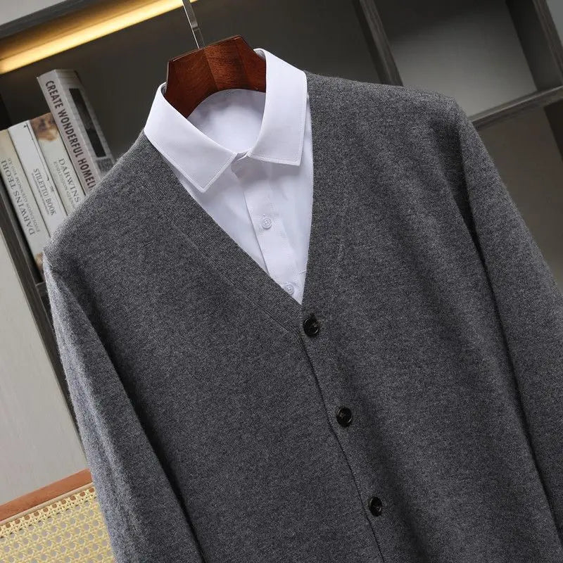 Closure V-Neck Strickjacke Herren - Polyester Langarm Unifarben Größen M L Klassisch Winter