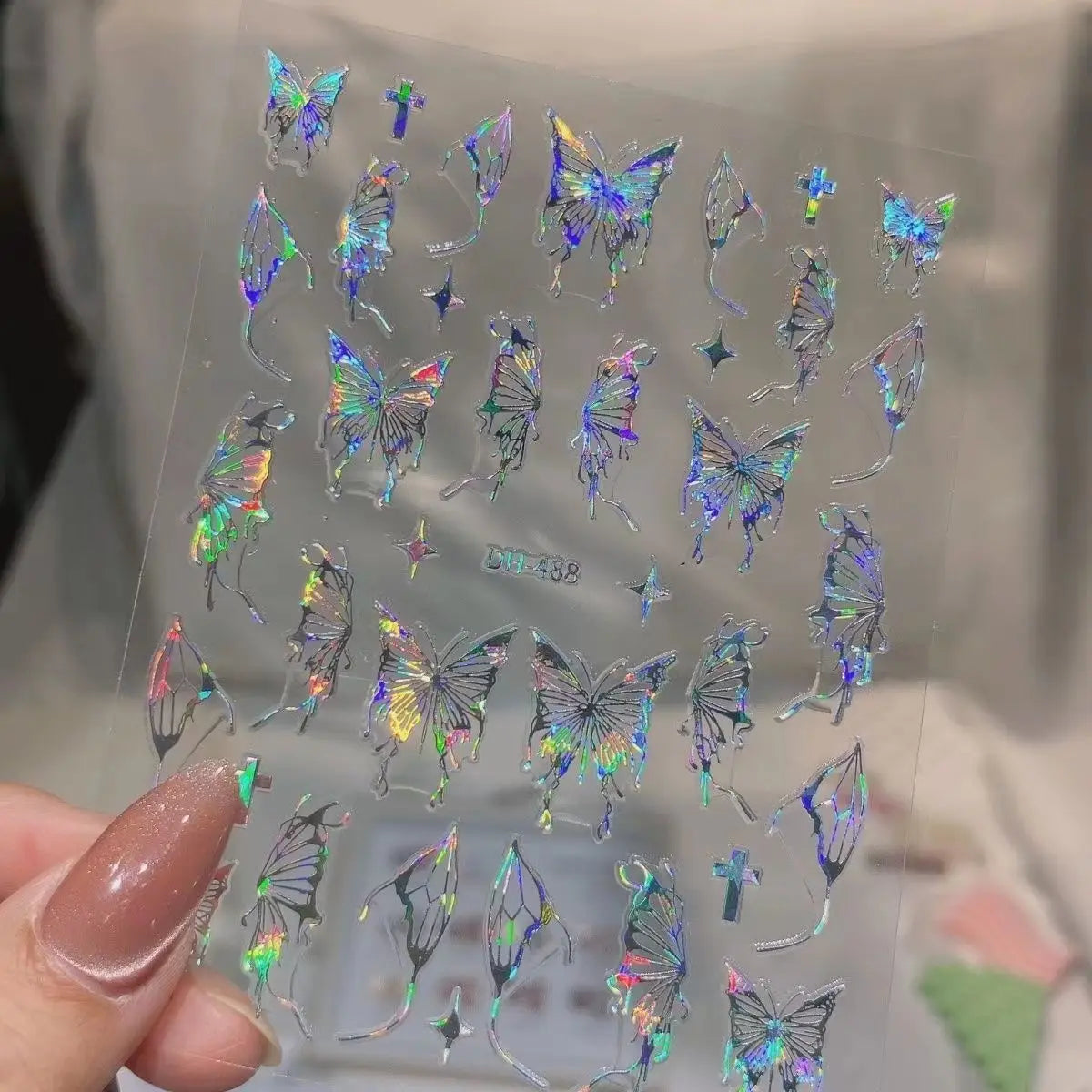 Autocolante roz violet Aurora Shell fluture unghii autocolante strălucitoare cu laser 3D fluturi unghii decalcomanii 8 * 10cm adeziv Aurora Shell fluture N