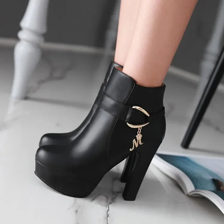 Elegant Short Boots Women Shoes Autumn Winter Women's Ankle Boot Platform Sweet Black White Pink Heeled Party Shoes Ladies
