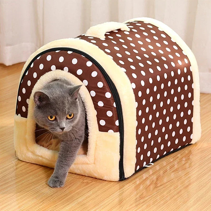 Winter Pet Cat Bed Foldable Dog House Dog Villa Sleep Kennel Removable Nest Warm Enclosed Cave Sofa Big Dog Kennel Pet Supplies