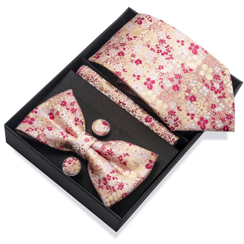Men's Tie Pin cuff square bow Tie with pocket square cufflinks Set Paisley Men's Business Wedding Suit Accessories 6-piece set
