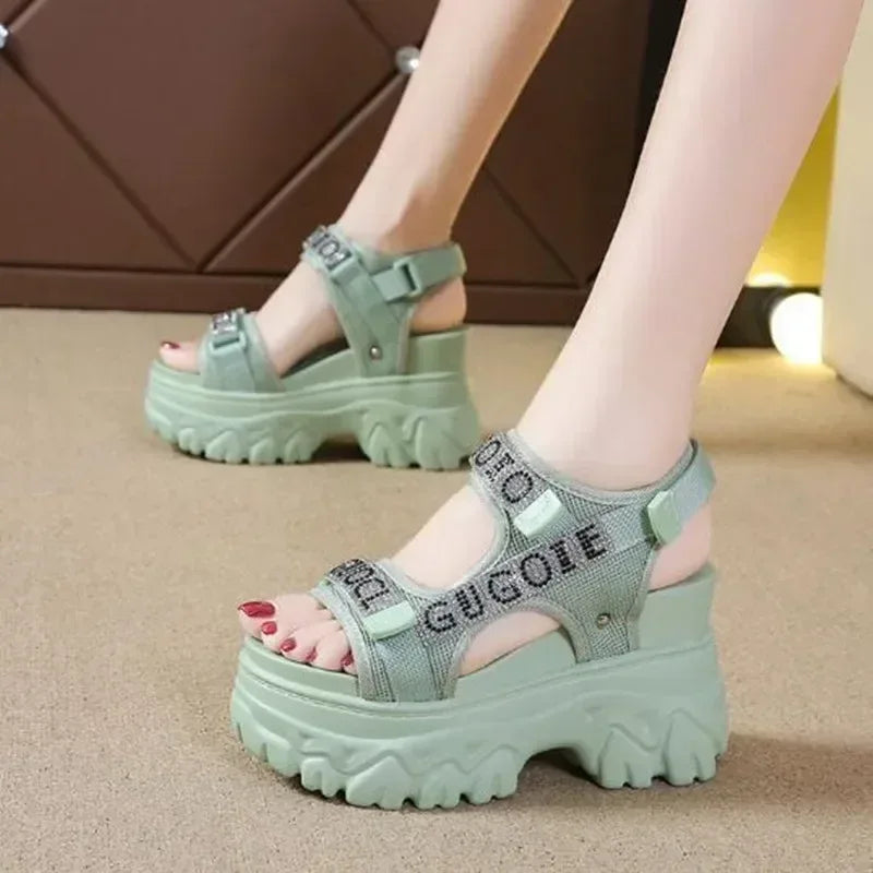 Elegant Female Shoes NEW Summer Luxury Women Sandals Thick Sole Cake Shoes With Elevated Slope Heels Roman Shoes Woman Sneakers - Golden Bridge Store