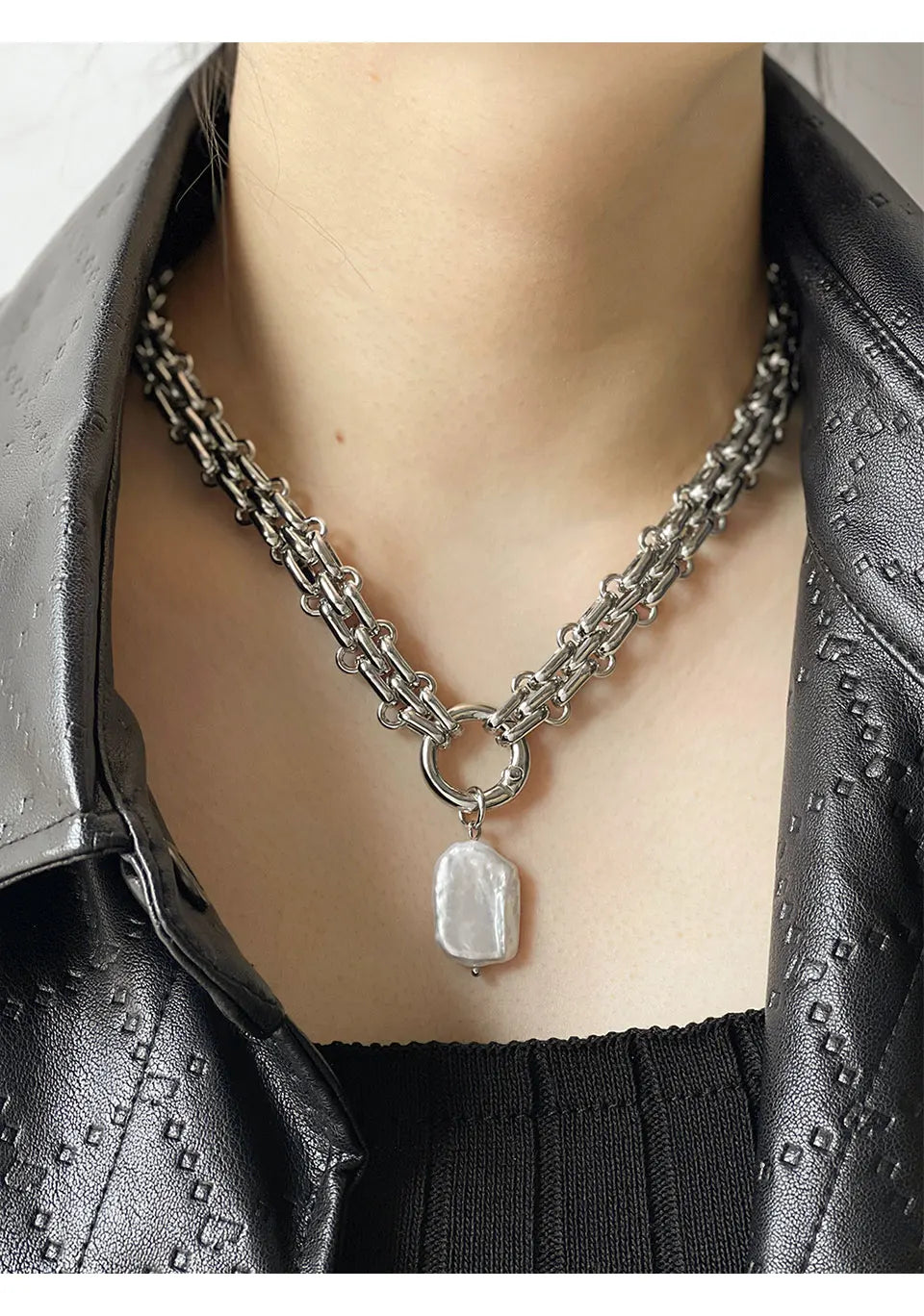 Peri'sBox Large Square Natural Freshwater Pearl Pendant Chunky Chain Necklace for Women Vintage Elegant Baroque Pearls Necklaces