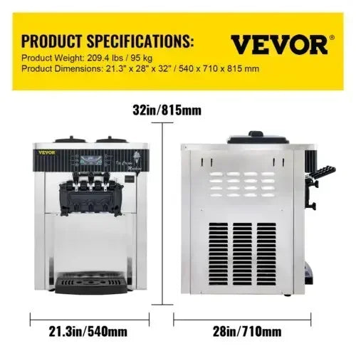 VEVOR 2200W Commercial Soft Ice Cream Maker Machine Ice Cream Maker Double 6L Hoppers Ice Cream Making Machine for restaurant