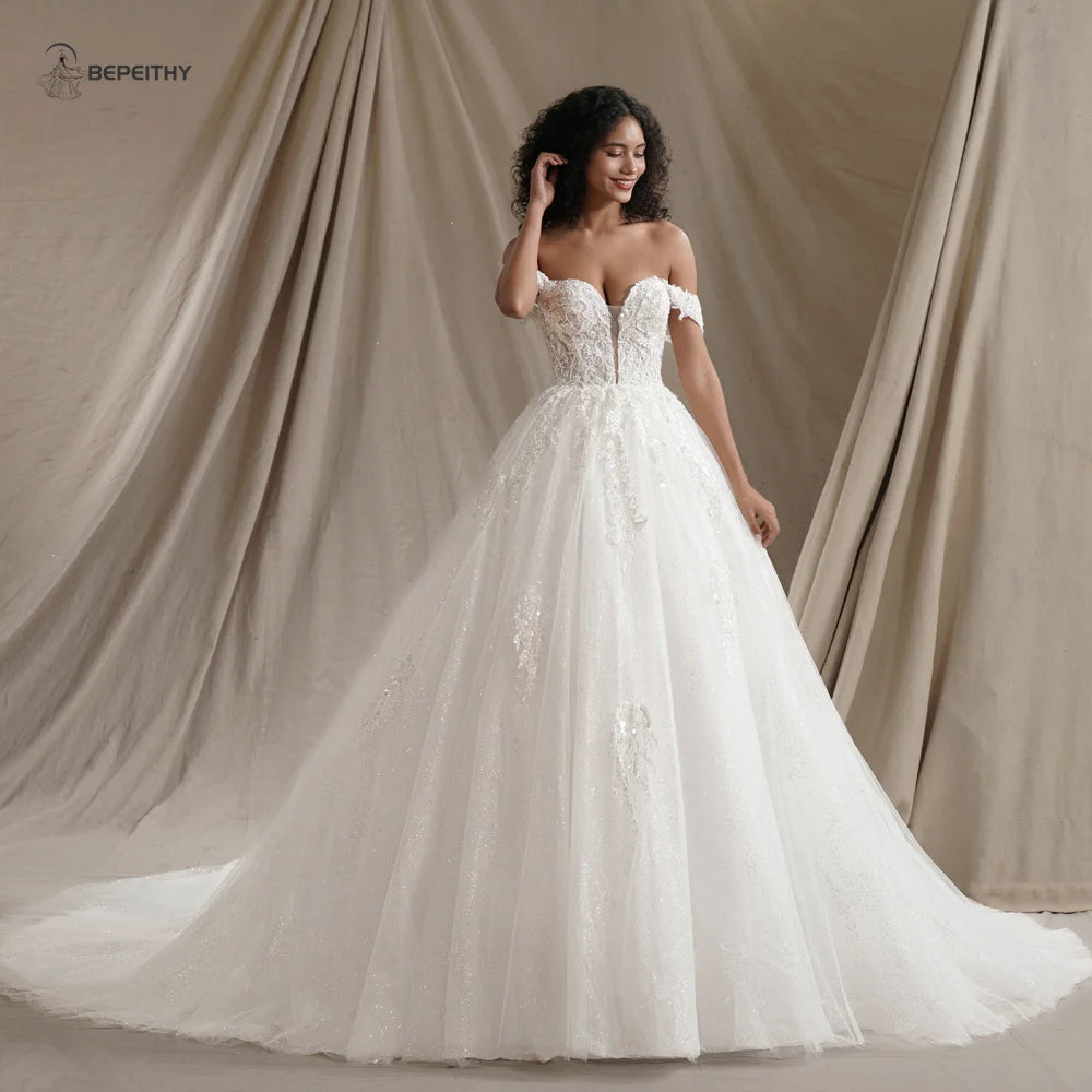 BEPEITHY Customisierte Glitter-Prinzessin-Elefanten-Wedding-Dresses-Für-Frauen-Sleeveless-Shinny-Lace-V-Neck-Bride-Ball-Bridal-Gown-2025