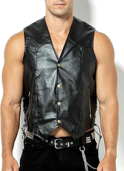Arjen Kroos Kunstlederweste - Mit Taschen, Schnürung L