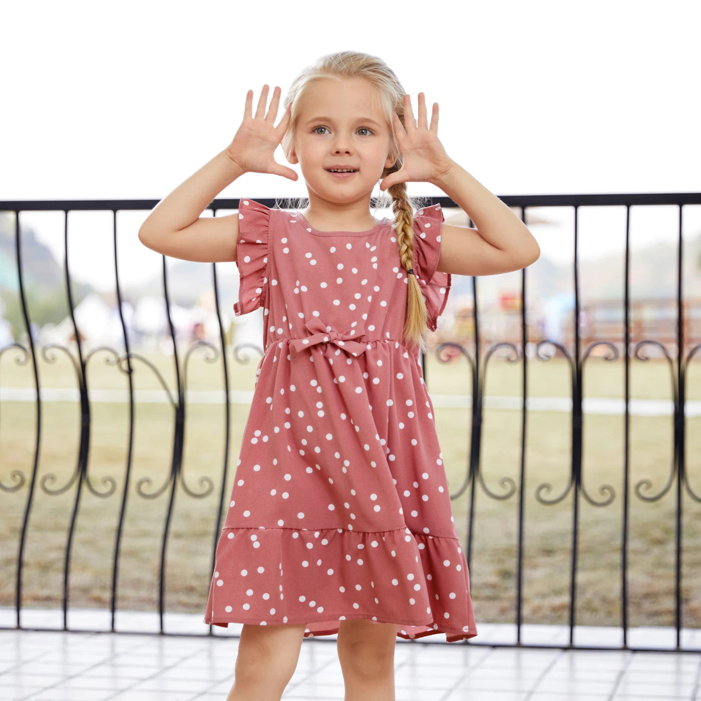 PatPat Family Matching Outfits Mother Daughter Clothes All Over Dots Pink Cross Wrap V Neck Ruffle Flutter-sleeve Dresses