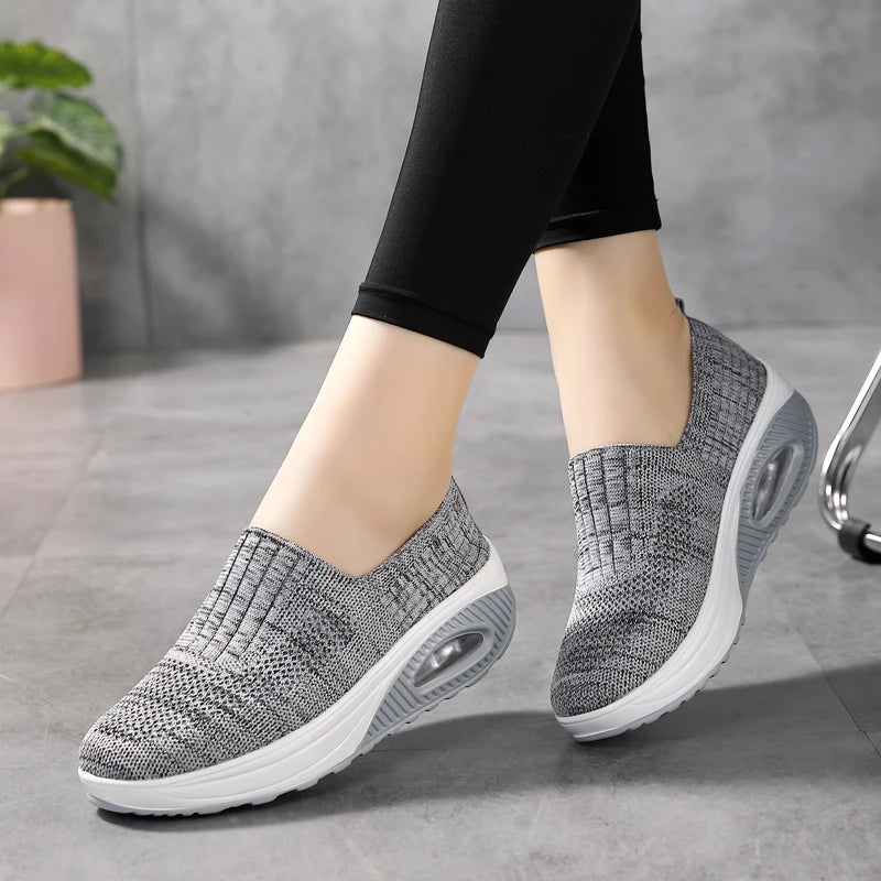 Women Walking Shoes Air Cushion Non Slip Orthopedic Shoes Ladies Platform Mules Breathable Wedge Female Sneakers